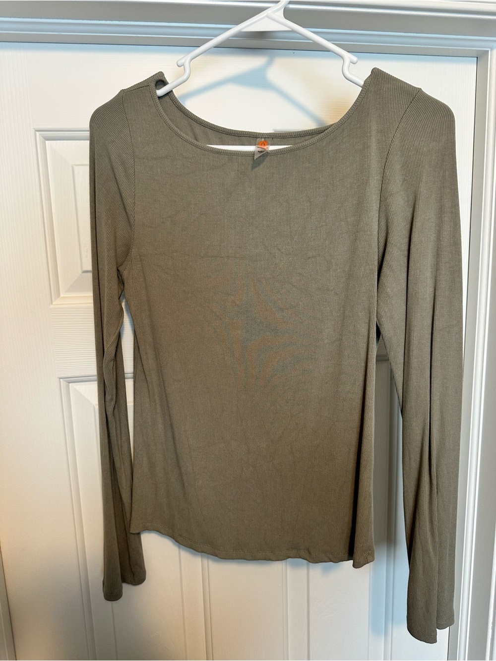 Mono B Olive Scoop Neck Long Sleeve Top